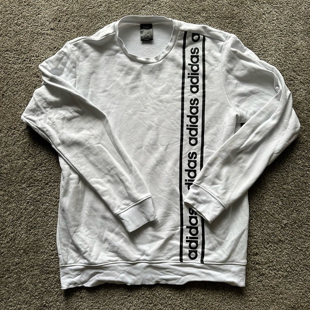 Men’s White adidas Crewneck Pullover Size Large